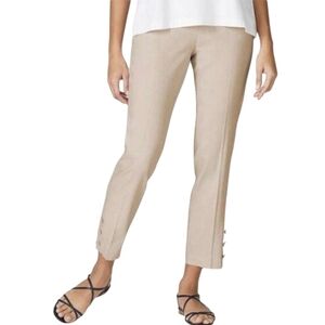 J Jill Linen Blend Stretch Button Hem Pants Macadamia Tan Beige Cropped Size L